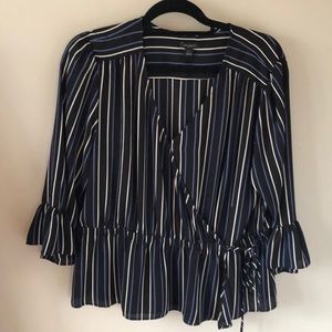 LOFT Striped Wrap Shirt with Ruffle Sleeves